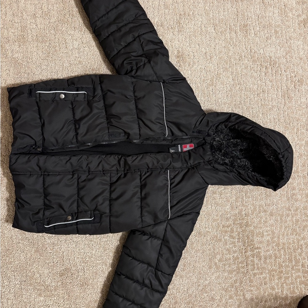 Swiss Tech Kids Black Hooded Puffer Jacket